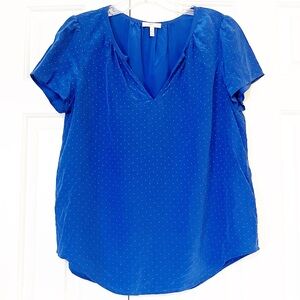 Joie cobalt Blue white Polka Dot 100% Silk short sleeve Blouse | Women’s Medium